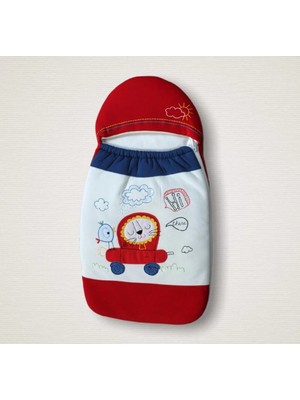 DMR Elegance Yenidoğan Arabalı Aslan Nakışlı Fermuarlı Şapkalı Klasik Kundak Bebek Battaniyesi Mavi