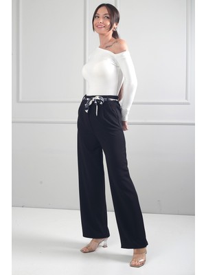 By Saygı Kadın Beli Lastikli Cepli Örme Krep Likralı Palazzo Pantolon
