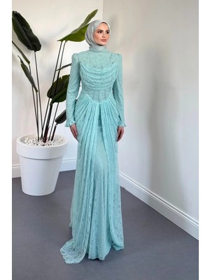 Merven Akyüz Juliet Noir Korse Detay Dantel Abiye Su Yeşili