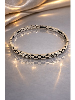 Siset Gümüş 925 Ayar  Okside Kaplama Desenli  Erkek  Gümüş  Bileklik