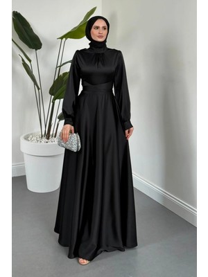 Merven Akyüz Ruby Grace Çapraz Saten Abiye Siyah