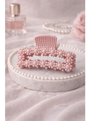 Nati Co Zarif Boncuk Işlemeli Pembe Mandal Toka (6 Cm)