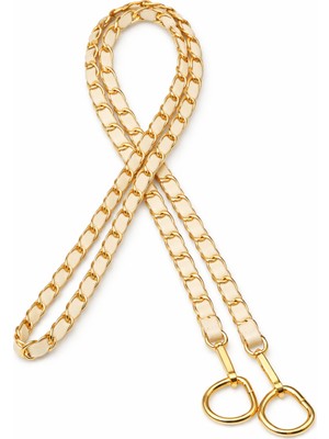 Nildenhobim Suni Derili Metal Çanta Zincir Seti Zincir Uzunluk 115 cm ( Krem Deri - Altın Renk Aksesuar )