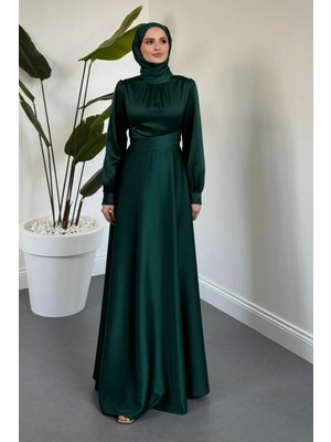 Merven Akyüz Ruby Grace Çapraz Saten Abiye Zümrüt