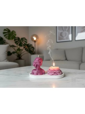 Yasmella Home Şakayık ve Kadın Mum + Oval Sunum Tepsi