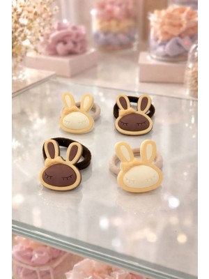 Nati Co Kız Çocuk Tavşan Figürlü Saç Tokası Lastiği – Sevimli Örgü Model (4'lü)