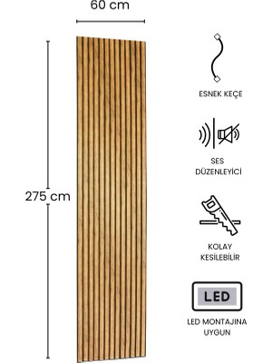 Dekoryap Teak Akustik Mdf Çıtalı Duvar Paneli 60CM x 275CM
