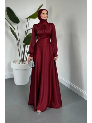 Merven Akyüz Ruby Grace Çapraz Saten Abiye Bordo