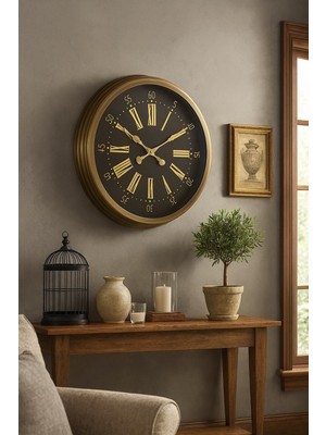 Twin Store 60 cm Eskitme Metal Roma Rakamlı Duvar Saati
