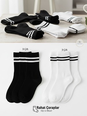 COUSEN 6 Çift Pamuklu Kolej Çorap | Çemberli | Günlük | Comfort | Egzersiz  | Fitnes | Spor
