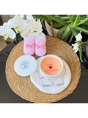 Anne Baba Oluyoruz Gizli Mesajlı Mum Tepsi, Beton Kase ve Anne Baba Bileklik Hediyeli