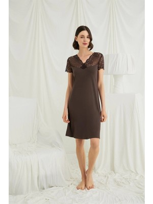 Aria's Closet Arias Closet Kısa Kollu ve Dantelli V Yaka Gecelik