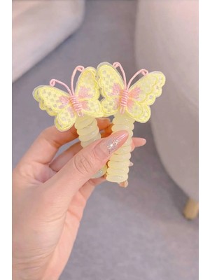 Nati Co Şirin Sarı Renk Kelebek Detaylı Spiral  Saç Tokası ( 2'li )