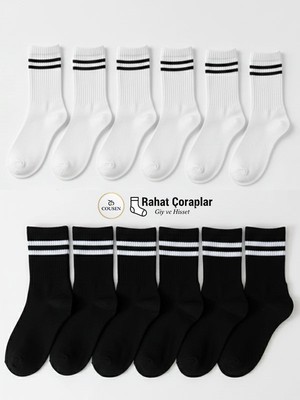COUSEN 12 Çift Pamuklu Kolej Çorap | Çemberli | Günlük | Comfort | Egzersiz  | Fitnes | Spor