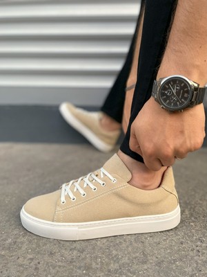 Pabucmarketi Bej Süet Bağcıklı Erkek Sneaker