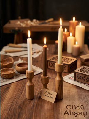 Cücü Ahşap 3’lü El Işçiliği Şamdan Seti