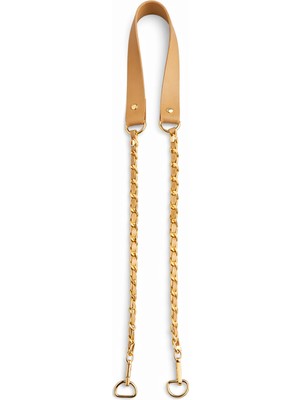 Nildenhobim Nilden Hobim Siyah Derili Gümüş  Renk Zincirli Çanta Askısı Uzunluk 115 cm  - Çanta Sapı - (Deri Camel -Altın Renk Aksesuar )