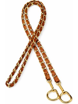 Nildenhobim Suni Derili Metal Çanta Zincir Seti Zincir Uzunluk 115 cm ( Taba Deri - Altın Renk Aksesuar )