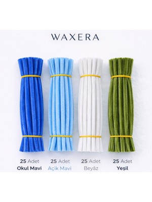 Waxera 100 Adet Mavi Şönil Seti – Okul Mavi, Açık Mavi, Beyaz ve Ordu Yeşili – 30 cm Şönil