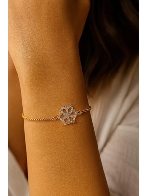 Sinerjim Altın Renk Kar Tanesi Asansör Çelik Bileklik Snj – 3599