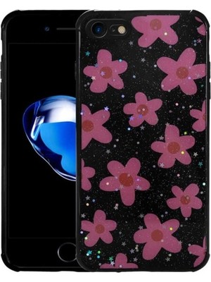 Apple iPhone Se 2022 Uyumlu Kılıf Simli Desenli Kamera Korumalı Parlak Zore Popy Kapak