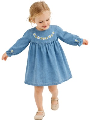 Asyaden Baby Kız Bebek Yakası Nakışlı Şık Bayramlık Pamuklu Elbise