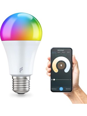 Akıllı LED Ampul, 9W-TITREŞIMSIZ, 16.7 Milyon Renk, Sesli Kontrol, 806'LÜMEN, Doğal Sarı ve Beyaz Renk, Ambiyans, Tuya Destekli, 2 Yıl Garantili