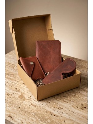 Oh Deer Leather Hakiki Deri 3'lü Hediye Seti – Pasaportluk & Kartlık & Gözlük Kılıfı