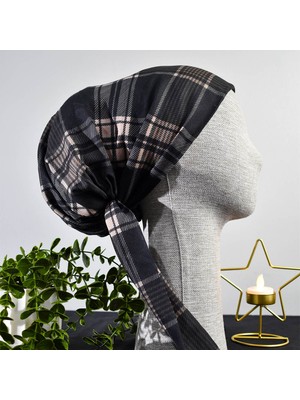 Anatölye Siyah Ekose Soft Eşarp Bone - Kaymaz Terletmez (Kaymayan)