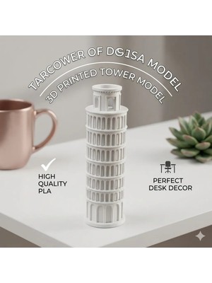 3dproga 3D Baskı Pisa Kulesi Dekoratif Biblo – 20 cm Beyaz Masa Üstü Aksesuar