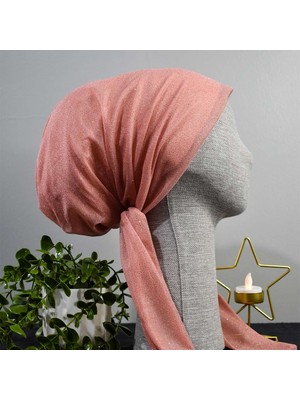Anatölye Pembe Simli Şifon Abiyelik Eşarp Bone - Kaymaz Terletmez (Kaymayan)