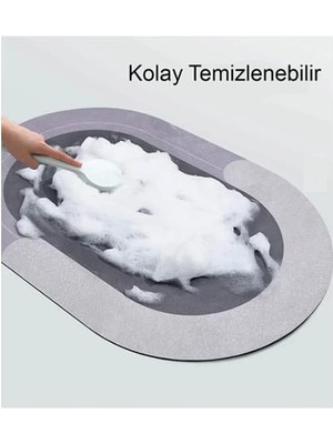 Banyo Paspası Süper Su Emici Kaymaz Tabanlı Paspas Banyo Paspası Oval Diatomit Paspas Süper Emici Paspas Oval (60X39CM) (Gri)