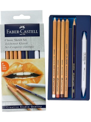 Klasik Sketch Seti 6 Parça, Goldfaber 2b Kalem, Pitt Monochrome, Pitt Pastel, Karıştırma Kalemi