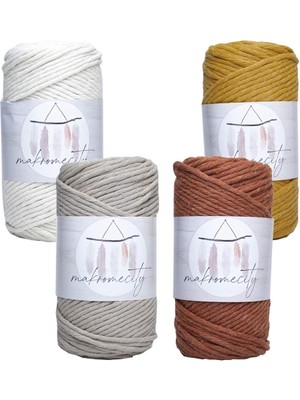 Makrome Ipi 3mm Tek Büküm Makrame Taranabilir Ip 4lü Set Ekru Hardal Kiremit Sütlü Kahve