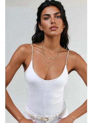 Hiccup Kadın Busem Slim Fit Askılı Bluz Beyaz