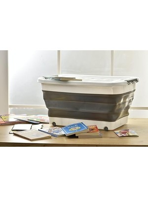 Home Katlanabilir Şeffaf Kapaklı Saklama Kabı – Tekerlekli Büyük Hacimli Oyuncak Kutusu, Çamaşır Sepeti ve Organizer – Plastik Kapaklı Düzenleyici Kutu, Ev ve Ofis Için Çok Amaçlı (45 Litre)