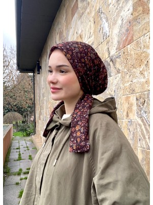 Anatölye Acı Kahve Çiçek Desen Tülbent Eşarp Bone - Kaymaz Terletmez (Kaymayan)