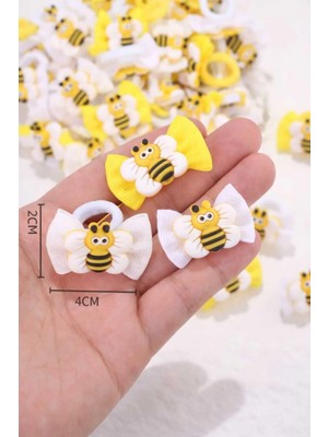 Nati Co Arı Figürlü Beyaz Fiyonk Bebek Saç Tokası ( 1 Adet )