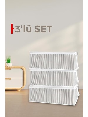 Kapısı Baza Altı Düzenleyici Kumaş Hurç (50 x 30 x 20) (3 Adet Gri)