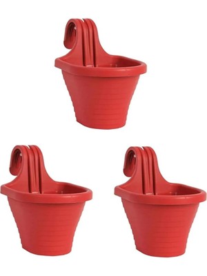 Balkon Saksı 20 Cm, 3 Litre 3 Adet Kırmızı