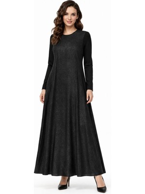 Wearon Kadın Siyah Taşlı  Uzun Kol Likralı Viskon Elbise BGL-ST05324