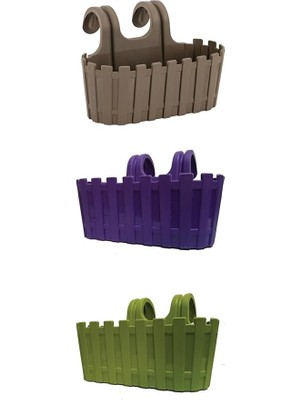 Çift Askılı Saksı 3 Adet, 30 cm Renkli Çit Balkon Saksı