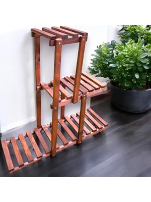 Katlı Ahşap Çiçeklik Sakısılık 3 Raflı Masif