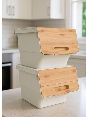 Tekerlekli Patates Soğan Sebze Saklama Sepeti, 24 Litre, Bambu Renk