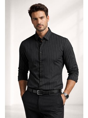 Classics Men Jet Polo Uzun Kol Slim Fit Erkek Çizgili Gömlek - 7574