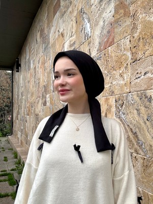 Anatölye Siyah Mio Kumaş Eşarp Bone - Kaymaz Terletmez (Kaymayan)