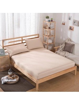 Pamuklu Ranforce Tek Kişilik Lastikli Çarşaf Takımı Sütlü Kahve 90X190