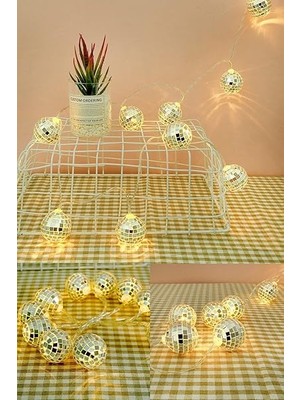 Mini Disko Topu Dekoratif Süsleme 10 Lu LED Zinciri Pilli Süs LED Şerit Disko Topu LED Işık 1430