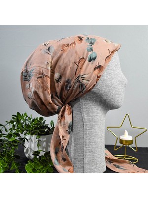 Anatölye Pudra Kiremit Çiçek Desen Soft Eşarp Bone - Kaymaz Terletmez (Kaymayan)