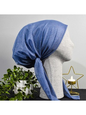 Anatölye Gece Mavisi Simli Şifon Abiyelik Eşarp Bone - Kaymaz Terletmez (Kaymayan)